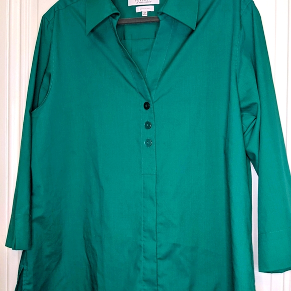 Foxcroft Green button up blouse Sz 16P - Picture 1 of 3